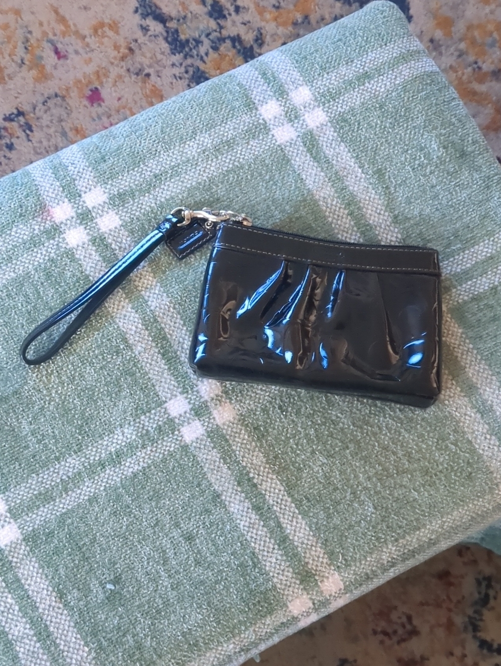 Vintage Coach Black Patent Wristlet Clutch Teal Lining And Detachable Strap